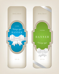 vector vintage holiday cardboard banners with bow knot