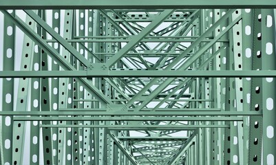 Green metal bridge structures.