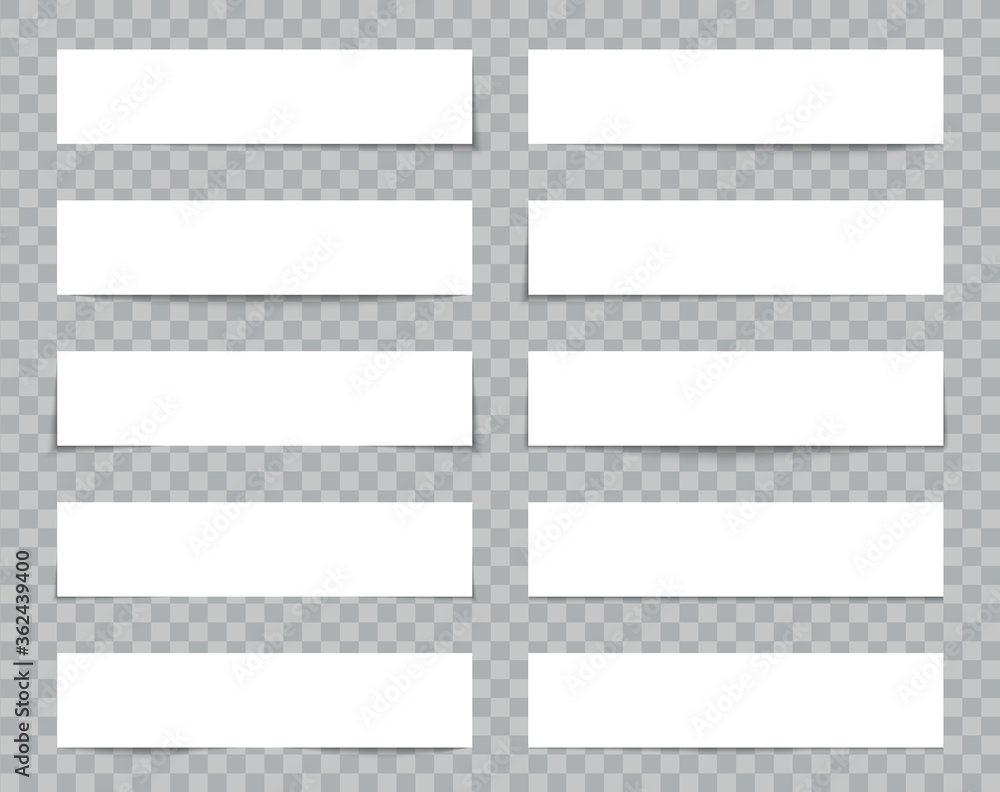 Poster paper with shadow effect. white realistic banner. box with frame for web label. set of rectangle tem