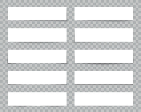 Paper with shadow effect. White realistic banner. Box with frame for web label. set of rectangle template on transparent background. Page with divider for text, headline. Sheet with corners. Vector.