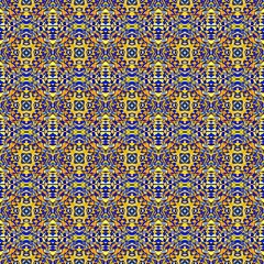 Ethnic Surface Mosaic. Blue, Cyan, Indigo Linen. 