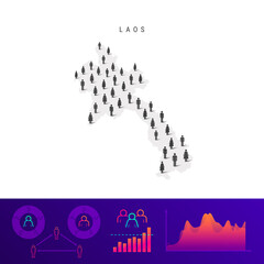 Obraz premium Laos people map. Detailed vector silhouette. Mixed crowd of men and women. Population infographic elements
