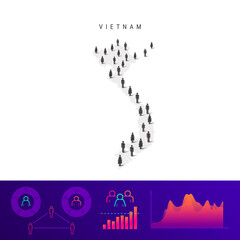Vietnam people map. Detailed vector silhouette. Mixed crowd of men and women. Population infographic elements