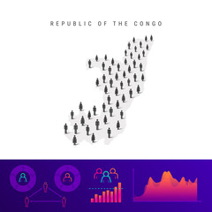 Republic of the Congo people map. Detailed vector silhouette. Mixed crowd of men and women. Population infographics