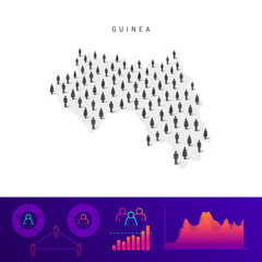 Guinea people map. Detailed vector silhouette. Mixed crowd of men and women. Population infographic elements