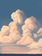 Digital Art, Landscape & Skyscape Painting, Sunset, Clouds, Evening Sky, Silhouette Horizon, Fantasy Art