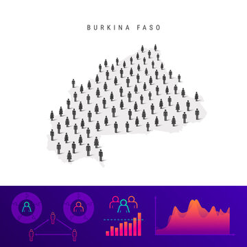 Burkina Faso People Map. Detailed Vector Silhouette. Mixed Crowd Of Men And Women. Population Infographic Elements