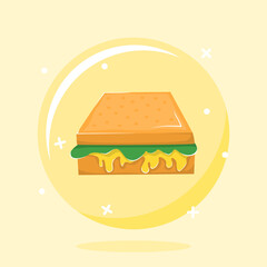 Sandwich Cartoon Illustration in The Bubble Vector