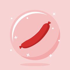 Sausage Cartoon Illustration in The Bubble Vector