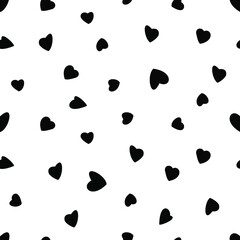 Hearts. Seamless vector pattern. Black and white contour Doodle drawing. Print for notebook covers, packaging, wrapping paper.