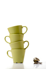 A stack of cups and spoons