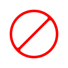 Prohibition Sign. Monogram icon element. NO SIGN. Empty red crossed out circle. Vector icon. Restriction icon. Flat design. Vector Illustration. Stop red template mark.  Advertising, restricted.
