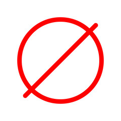 Prohibition Sign. Monogram icon element. NO SIGN. Empty red crossed out circle. Vector icon. Restriction icon. Flat design. Vector Illustration. Stop red template mark.  Advertising, restricted.