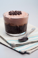 Chocolate mud pie with ice cream and chocolate chip toppings