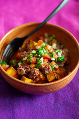 jerked beef with butternut squash and salsa