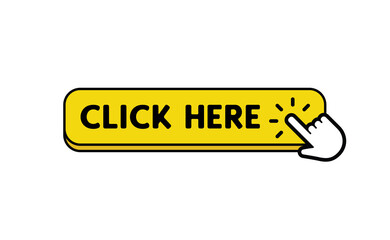 Click here web button. Isolated website buy or register bar icon with hand finger clicking cursor, design template.