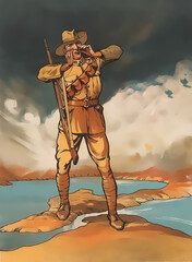 Australian World War One vintage style recruitment poster.  Digital illustration with Anzac Soldier at Gallipoli in Turkey.