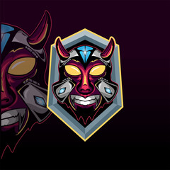 Horned skull mecha with diamond vector graphic design illustration