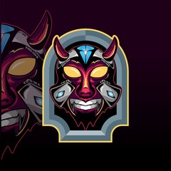 Horned skull mecha with diamond vector graphic design illustration
