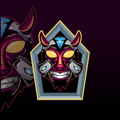Horned skull mecha with diamond vector graphic design illustration