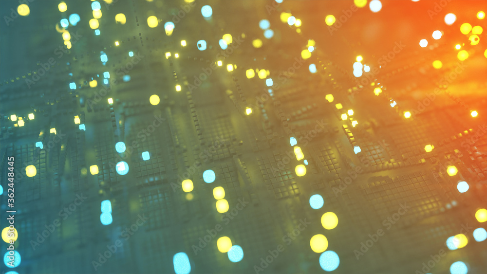 Poster cubic matrix of digital big data 3d rendering illustration