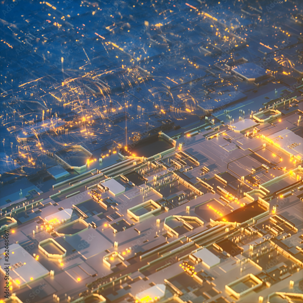 Poster digital futuristic hardware technology 3d rendering