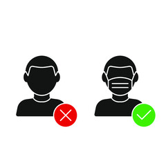 No entry without facemask. Warning sign for notice people, beware and wear face mask before enter area. Man, facemask required, coronavirus icon vector illustration. design on white background EPS10