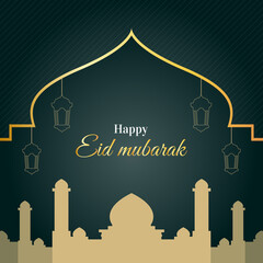 Happy Eid Mubarak with Mosque Shadow and Lanterns - EPS 10 Vector