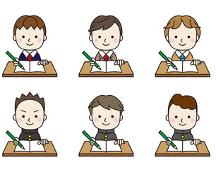 学生アイコン男子机セット14
