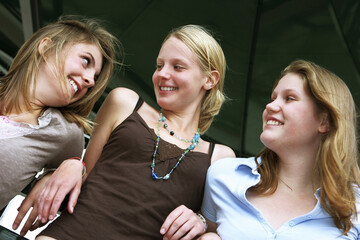 A happy lady hanging out with her friends