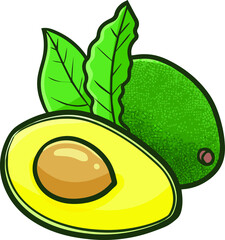 Funny and cute yummy avocado with leafes for kitchen supplies