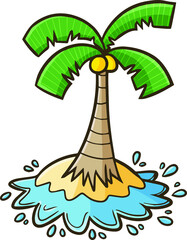 Cute and funny coconut tree on a small island