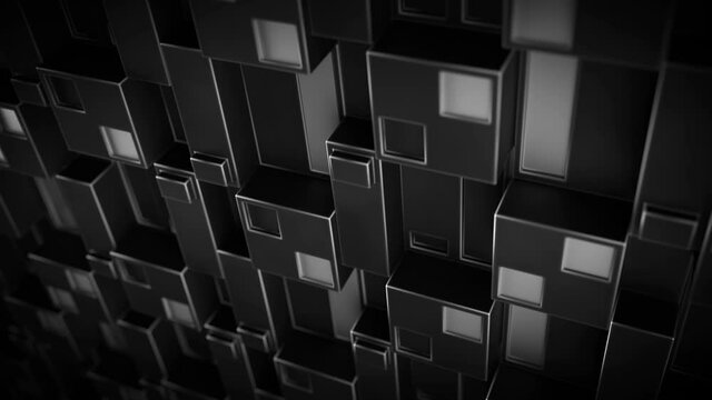 Sci-fi black wall panel. Futuristic technology concept. Seamless loop 3D render animation 4k UHD 3840x2160