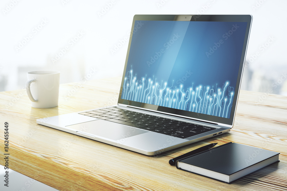 Poster creative concept of microscheme illustration on modern laptop screen. big data and database concept.