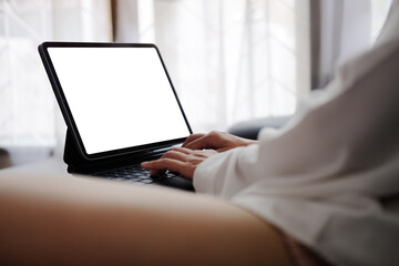 Mock up Copy Space Blank Screen Concept Business Working on tablet.	