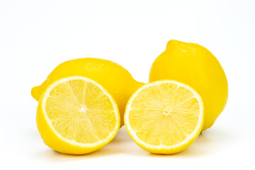 Lemon and slices with on white background.
