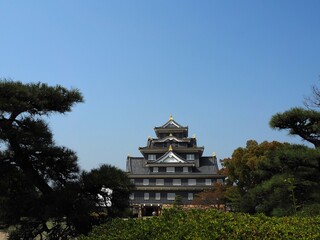 青空に映える岡山城（烏城）