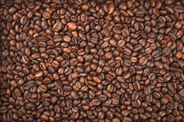 Close up Roasted coffee beans background.