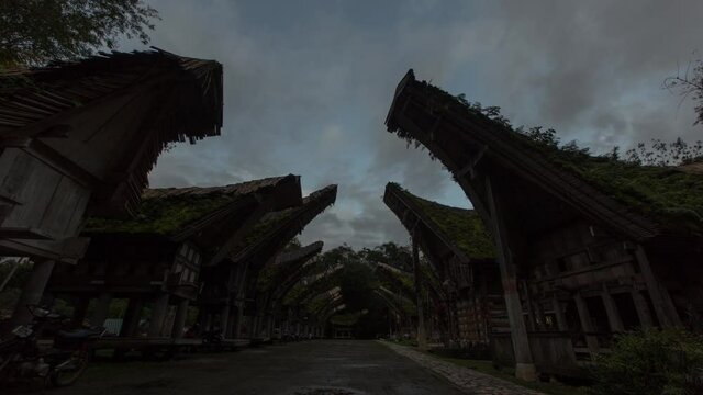 Tana Toraja Indonesia Kete Kesu Traditional Houses Village Architecture Cloudy Time Lapse