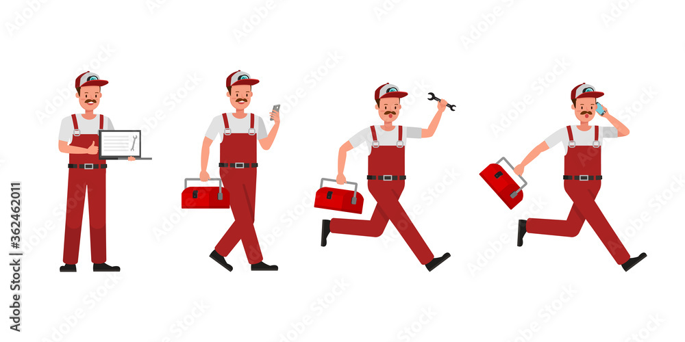 Poster plumber man character vector design. presentation in various action.