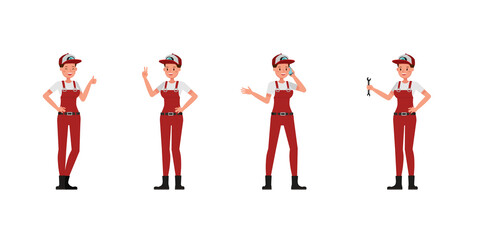 Plumber woman character vector design. Presentation in various action.