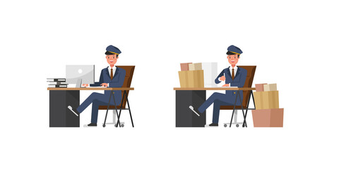 Postman character vector design. Presentation in various action.