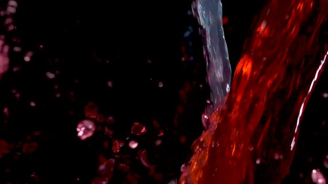 Blue and Red Liquid Colliding in Empty Container in Slow Motion Abstract Art