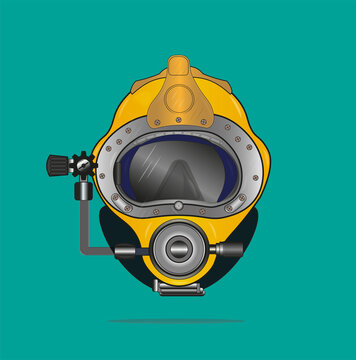 Yellow Diving helmet vector drawing on a green background