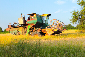 combine harvester working in the field