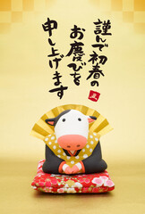 2021年　丑年の年賀状　福助の粘土人形