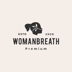 woman breath hipster vintage logo vector icon illustration