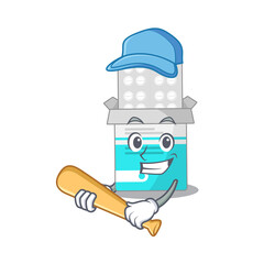 Cool medical medicine bottle caricature picture design playing baseball