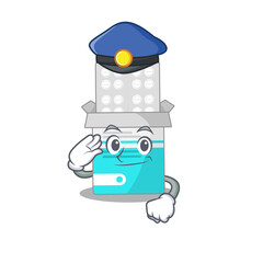 A handsome Police officer cartoon picture of medical medicine bottle with a blue hat