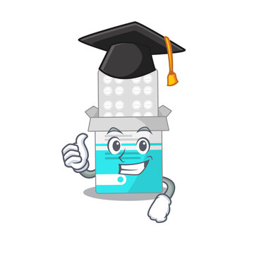 Medical medicine bottle caricature picture design with hat for graduation ceremony